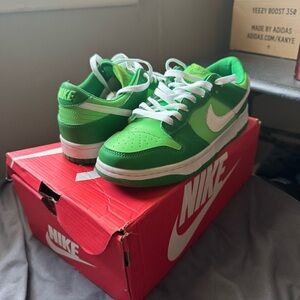 Nike Green and White Dunk Low Sneakers